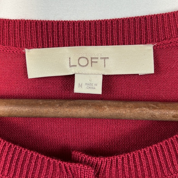 Loft scalloped stripe button cardigan berry red medium - Picture 2 of 3